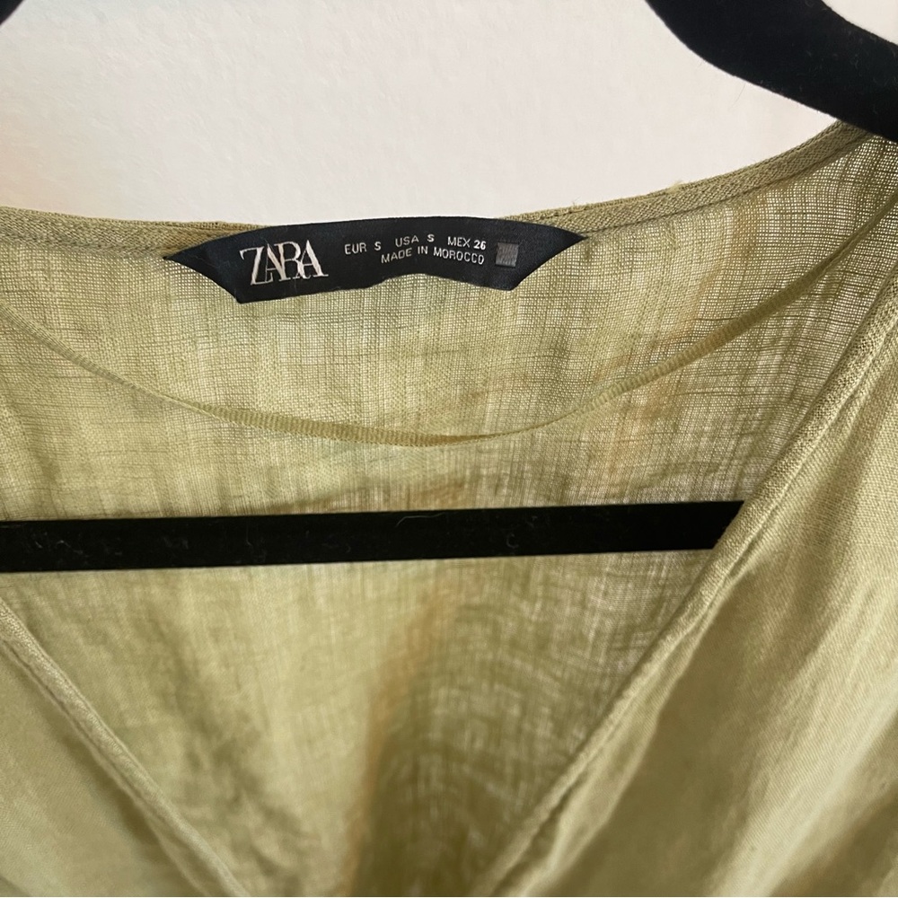 Zara 100% linen olive green crop long sleeve - Picture 4 of 4